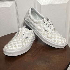 🔥 VANS WHITE/CREAM CHECKER BOARD Lace Up Sneakers - PERFECT - Men 8 / Wmn 9.5